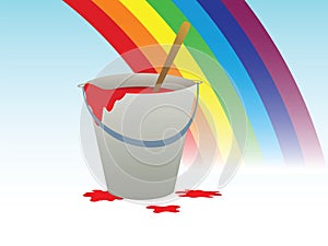 Buckets with paint and rainbow