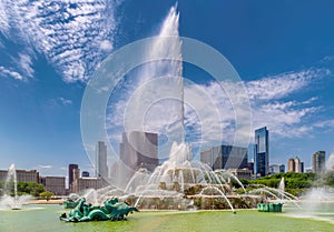 Buckingham fountain at summer sunny day, Chicago, Illinois,