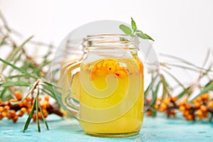 buckthorn tea with ginger and honey, Vitaminic healthy. Immune system booster food