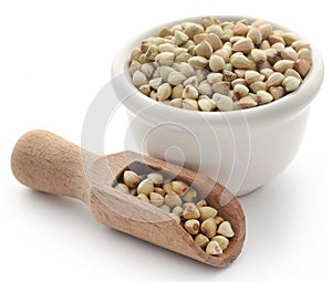 Buckwheat in bowl and scoop