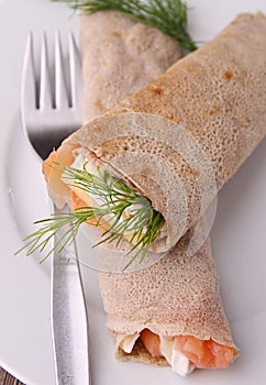 Buckwheat crepe with salmon