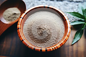 Buckwheat flour bowl on sleek table inspires wholesome gluten free recipes for a nutritious diet