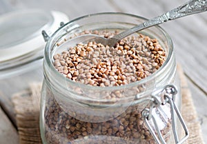 Buckwheat in a glass jar