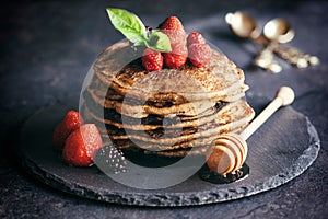 Buckwheat pancakes with fruit photo