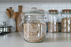 Buckwheat stored in a glass jar