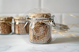 Buckwheat stored in a glass jar