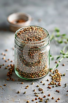 Buckwheat stored in a glass jar