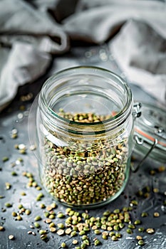 Buckwheat stored in a glass jar