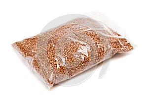 Buckwheat in a transparent bag