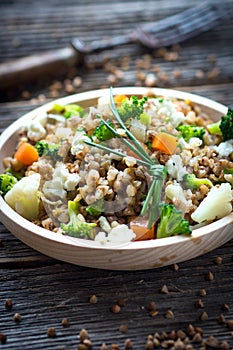 Buckwheat with vegetables and feta cheese