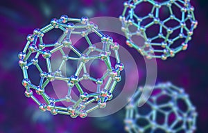 Buckyball, or buckminsterfullerene molecule, 3D illustration