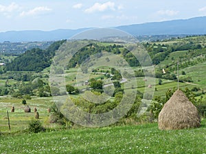 Bucolic landscape of mountains and country of the Maramures in Romania. photo