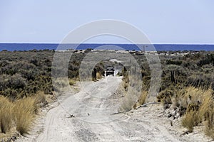 Bucolic panoramic landscape of the Valdes Peninsula in northern Patagonia near Puerto Madryn city center in the Chubut province in photo