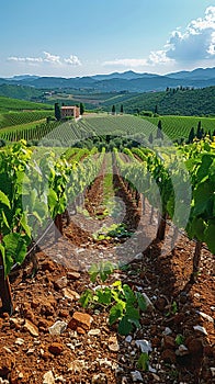 Bucolic Vineyard Rows Ripening Under the Tuscan Sun The grapes blur with the rows