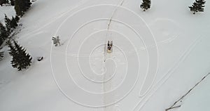 Bucovina aerial view footage on Vatra Dornei in winter time , Romania