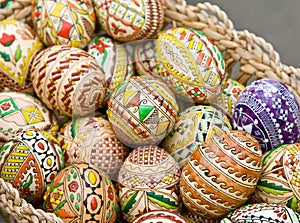 Bucovina traditional easter eggs in a basket photo
