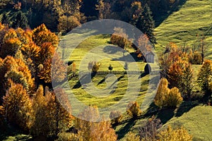 Bucovina village autumn landscape in Romania