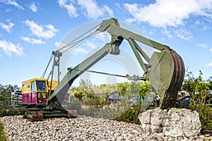 Bucyrus Erie vintage loader before a construction company