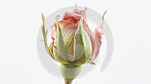 Bud of an unopened red rose on a gray background