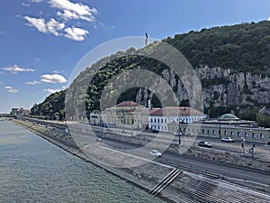 Buda bank of the Danube with liberty statue in Budapest, Hungary