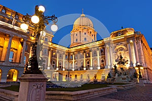 The Buda Castle in Budapest with a streetlight photo