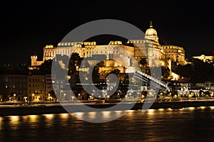 Buda Castle and Danube river at Night, Budapest, Hungary