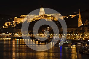 Buda Castle and Danube river at Night, Budapest, Hungary