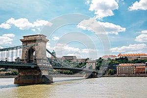 Buda castle district and Chain bridge with danube river in Budapest, Hungary