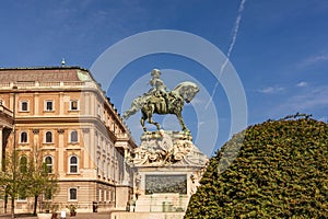 Buda Castle and equestrian statue of Prince Eugene of Savoy in Budapest, Hungary photo