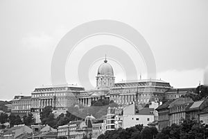 Buda Castle and Royal Palace, Budapest in monochrome
