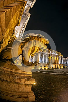 Buda castle-Royal Palace inner courtyard at night, Budapest, Hungary