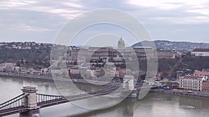 Buda Castle and Szechenyi Chain Bridge in Budapest, Hungary