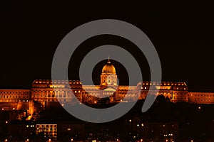 Buda palace at night in Budapest