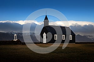 Budakirkja, the famous black church in Budir in the Snaefelsness Peninsula, Iceland