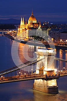 Budapest at night, Danube river, Hungary