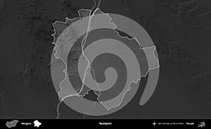Budapest highlighted, Hungary. Grayscale