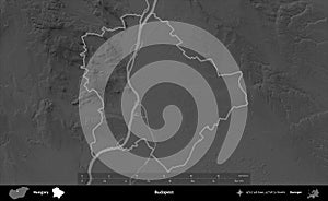 Budapest outlined, Hungary. Grayscale