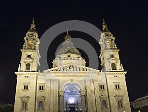 Budapest Basilica of Saint Stephen at night, Hungary