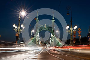 Budapest Bridge liberty bridge cars light trails
