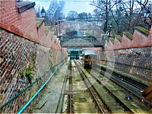 The Budapest Castle Hill Funicular or BudavÃ¡ri SiklÃ³. Fog, infrastructure and transportation