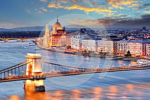 Budapest with chain bridge and parliament