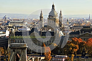 Budapest chain bridge renovation work and St Istvan Cathedral, Hungary