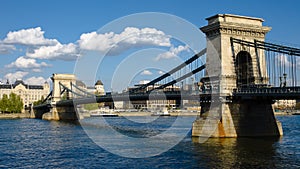 Budapest, The Chain Bridge On The River Danube