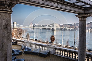 Budapest Chains bridge and parliament as seen over the Danube