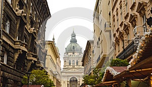 Budapest Christmas Market at Saint Stephen Basilica square, Christmas mood