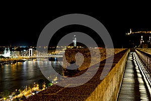 Budapest city landscape and Elisabeth Bridge over the Danube river from Buda Castle at night, Hungary