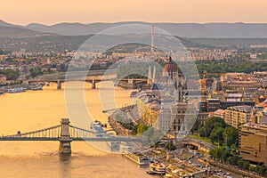 Budapest city skyline, cityscape of Hungary at sunset