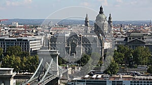 Budapest city skyline, the famous Chain bridge. Travel.