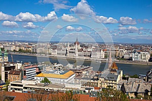 Budapest cityscape with Hungarian Parliament Building at Danube,