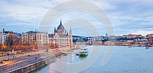 Budapest at evening panorama with Danube, Hungary